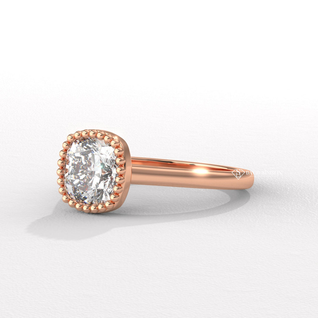2.50CT-3.50CT Bezel Set Milgrain Cushion Moissanite Diamond Engagement Ring