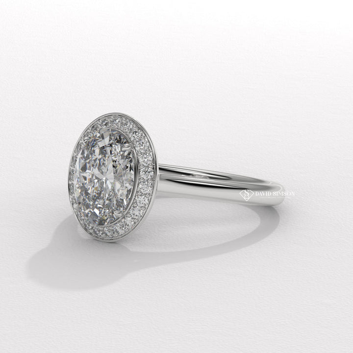 1.50CT-2.50CT Oval Cut Moissanite Channel Set Halo Diamond Engagement Ring