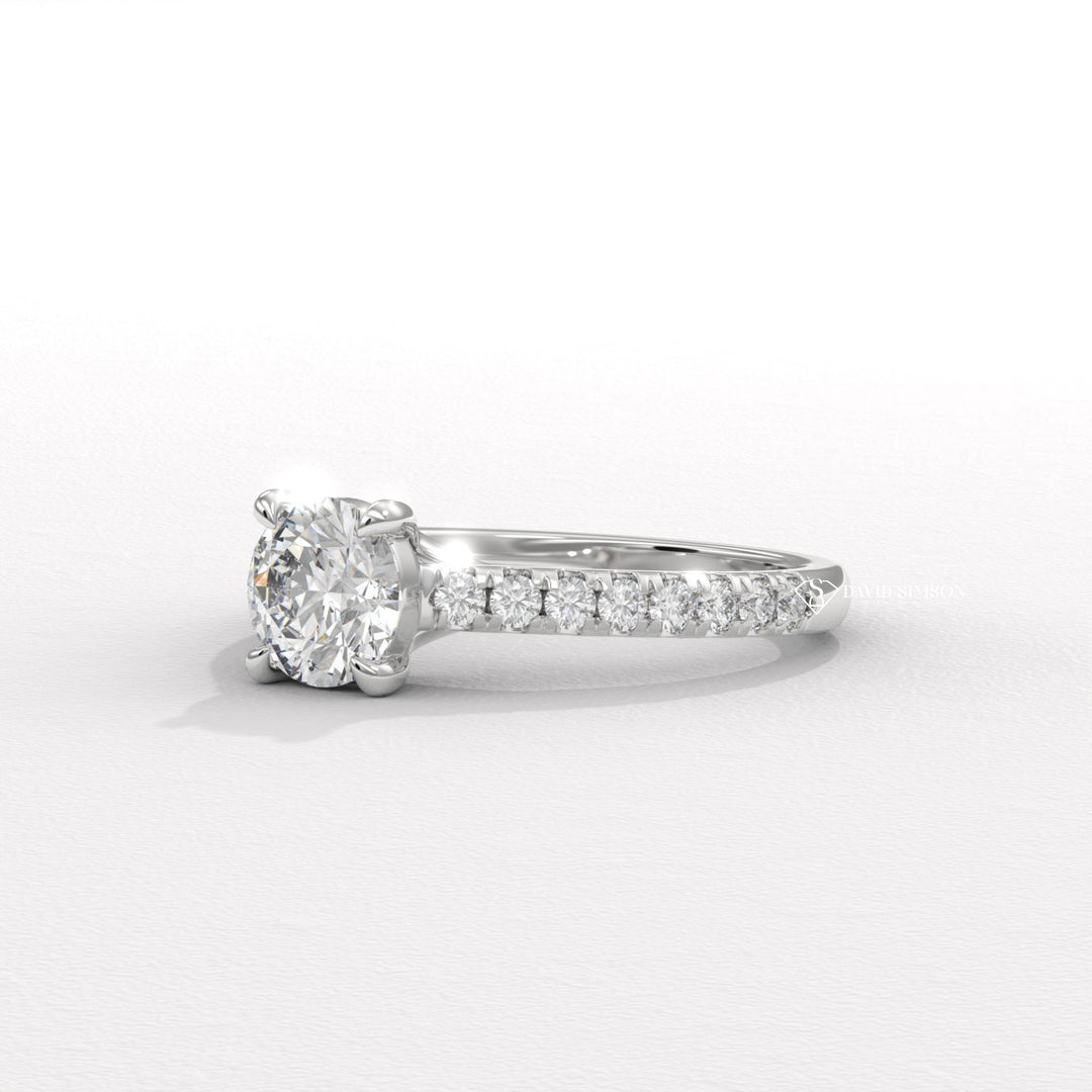 1.0CT-2.0CT Round Moissanite Diamond Pave Engagement Ring