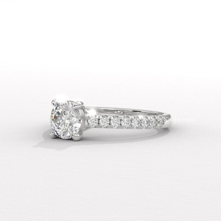 1.0CT-2.0CT Round Moissanite Diamond Pave Engagement Ring