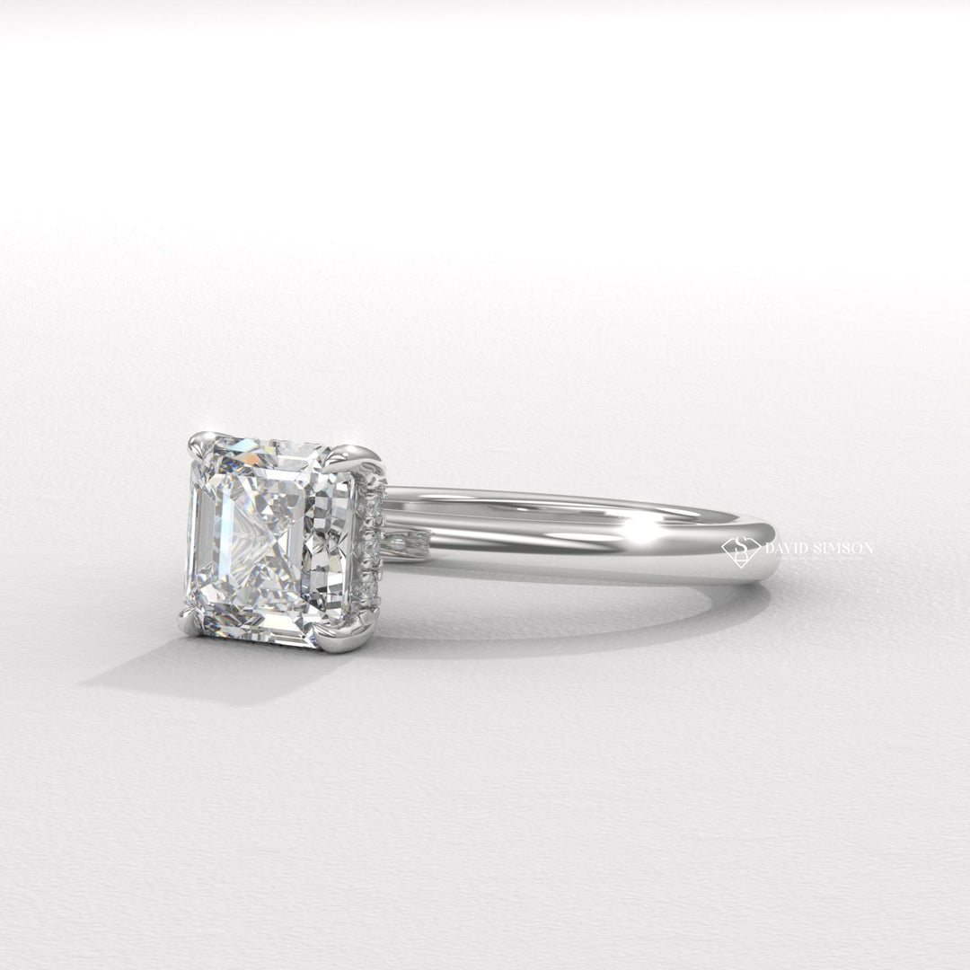 2.0CT-3.0CT Asscher Moissanite Diamond Hidden Halo Engagement Ring