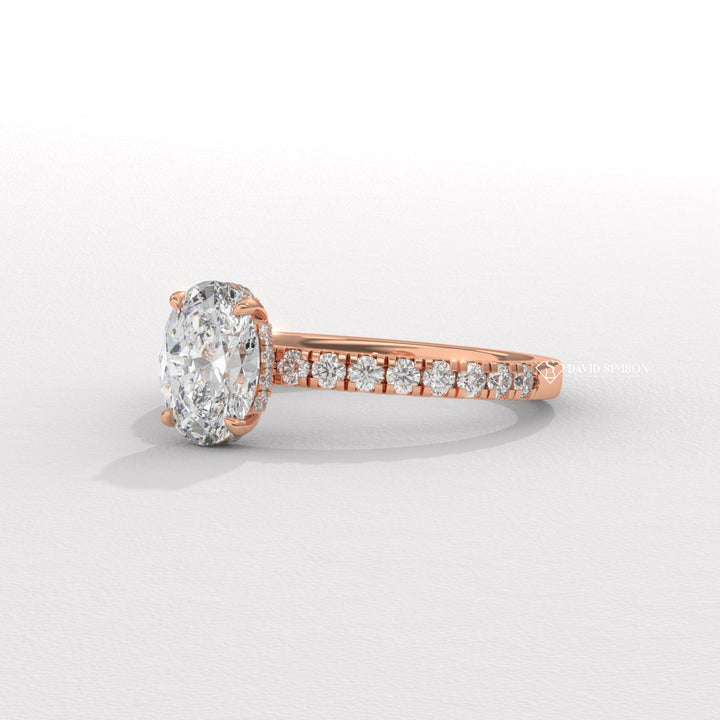 2.0CT-3.0CT Oval Moissanite Diamond Hidden Halo Engagement Ring