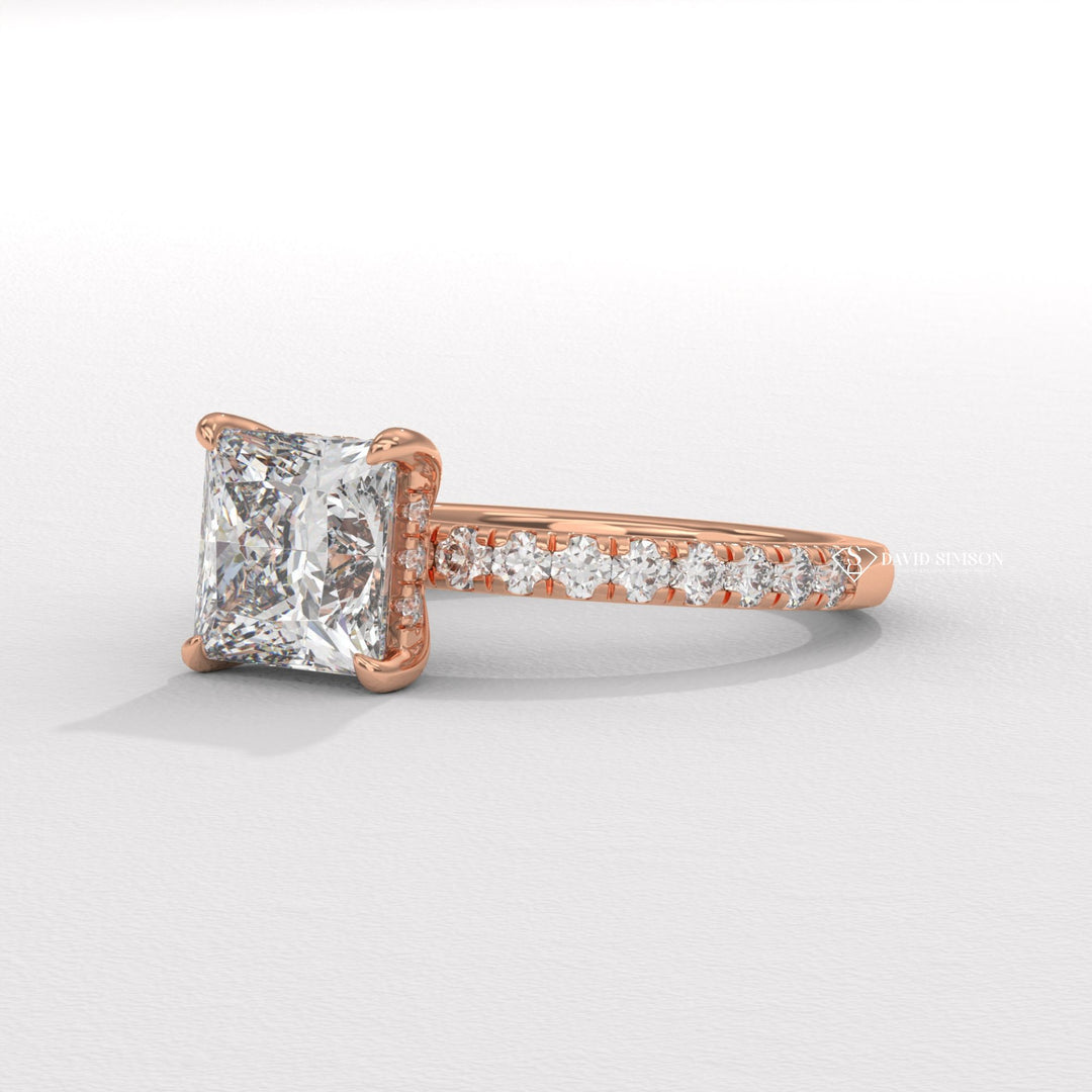 2.0CT-3.0CT Princess Hidden Halo Moissanite Diamond Pave Engagement Ring