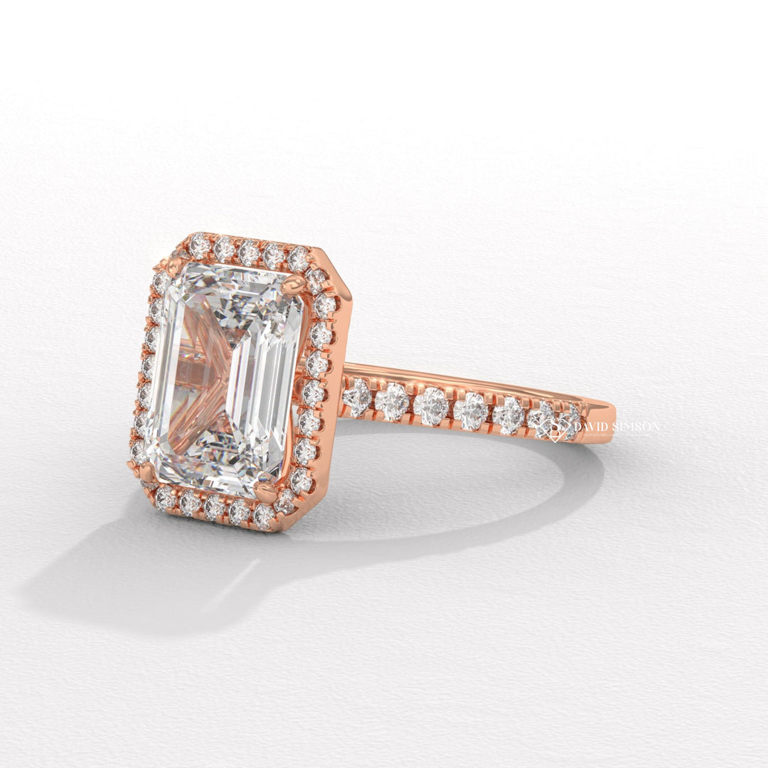 1.50CT-2.50CT Emerald Moissanite Diamond Halo Pave Engagement Ring