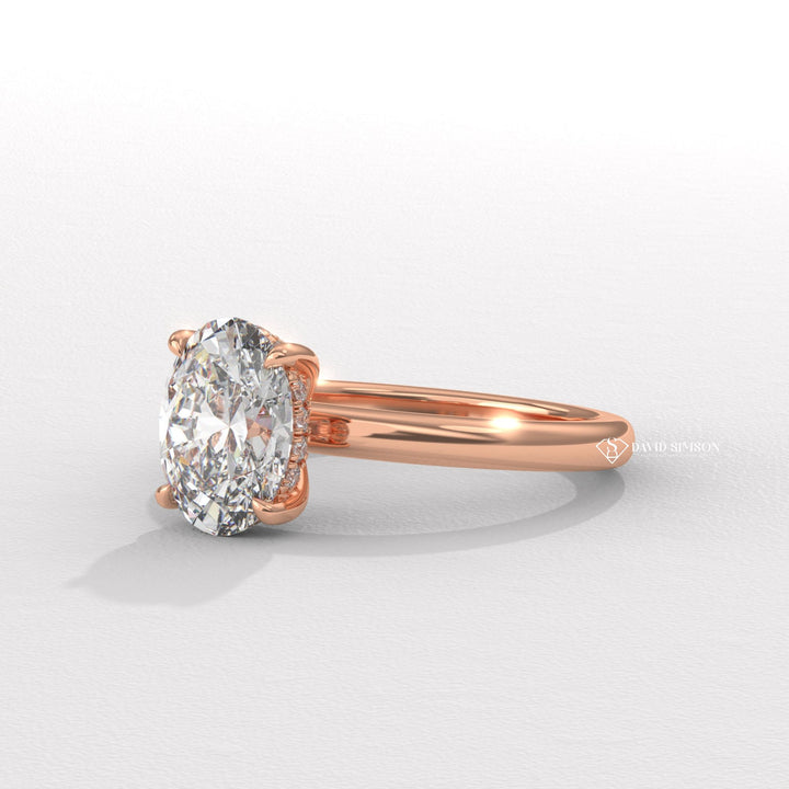 2.0CT-3.0CT Oval Moissanite Diomond Hidden Halo Solitaire Engagement Ring