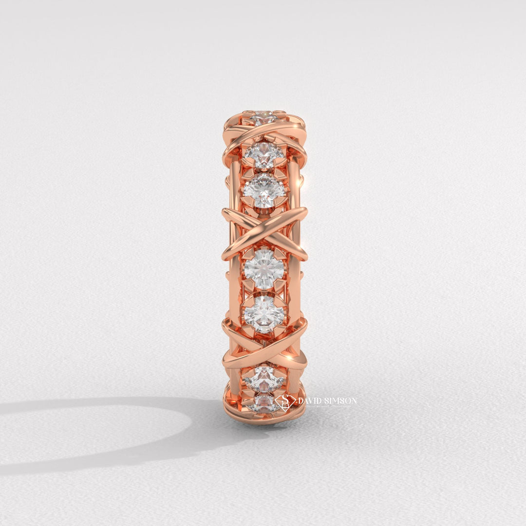 4.0mm Round Cut Moissanite Diamond Cross Style Wedding Band