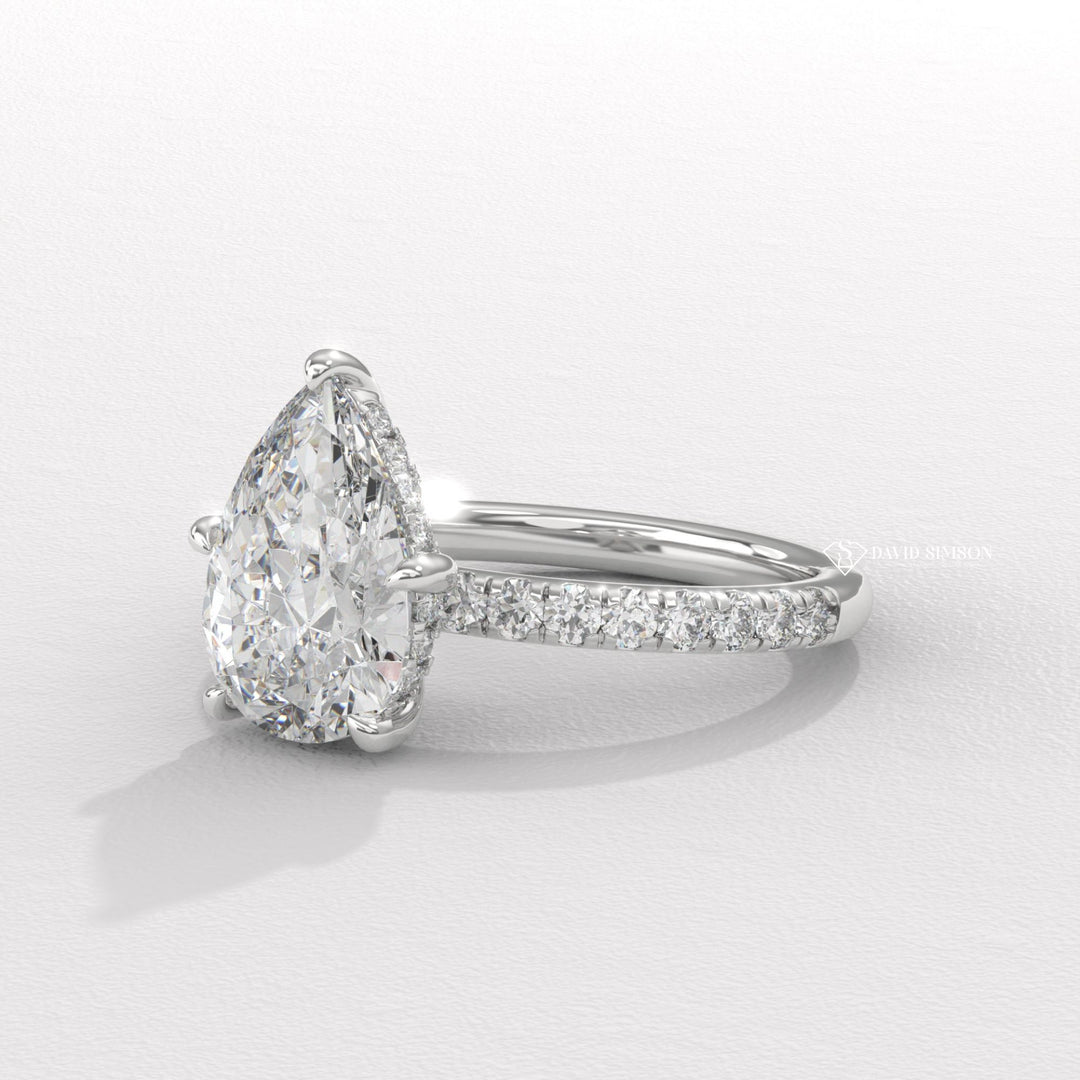 1.50CT-2.50CT Pear Moissanite Diamond Hidden Halo Engagement Ring