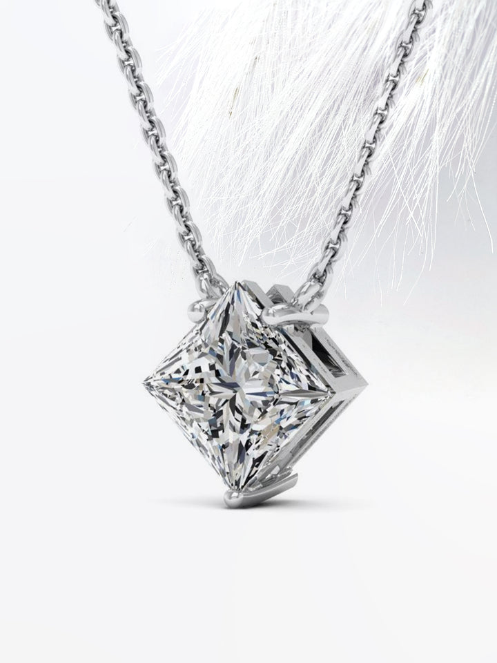 Princess Cut Moissanite Diamond Solitaire Pendant Necklace