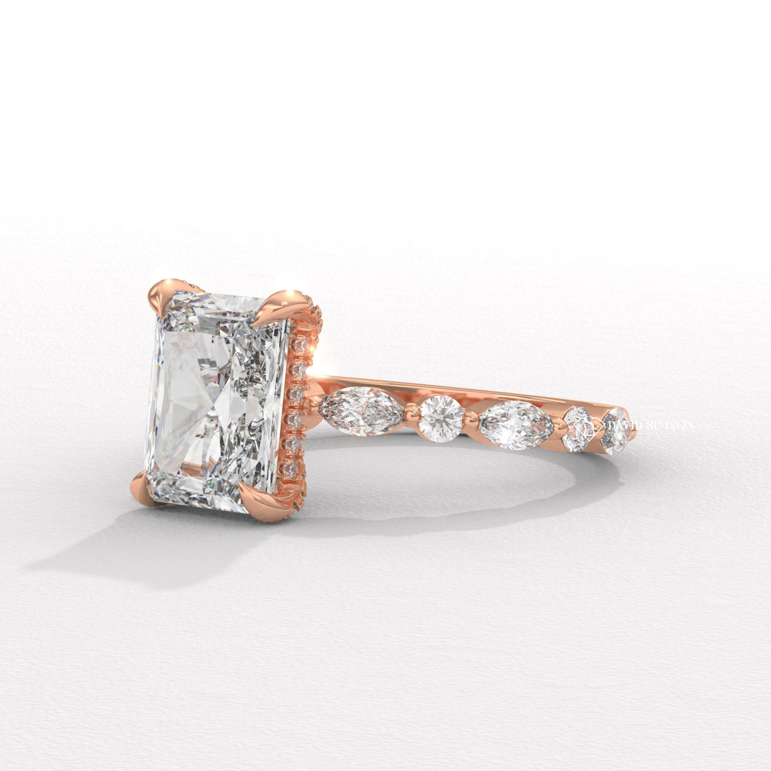 3.50CT-4.50CT Radiant Moissanite Diamond Marquise Pave Engagement Ring