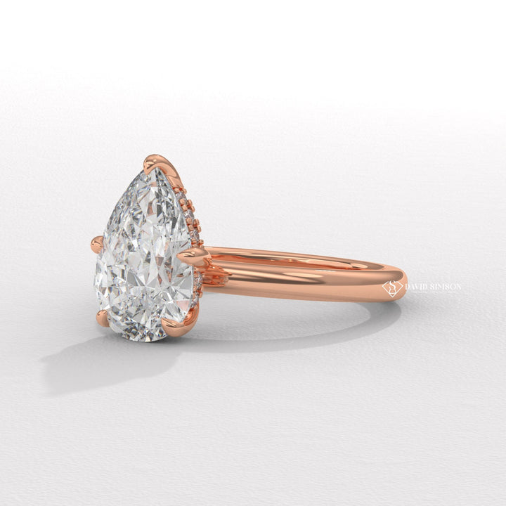 2.50CT-3.50CT Pear Moissanite Hidden Halo Diamond Engagement Ring