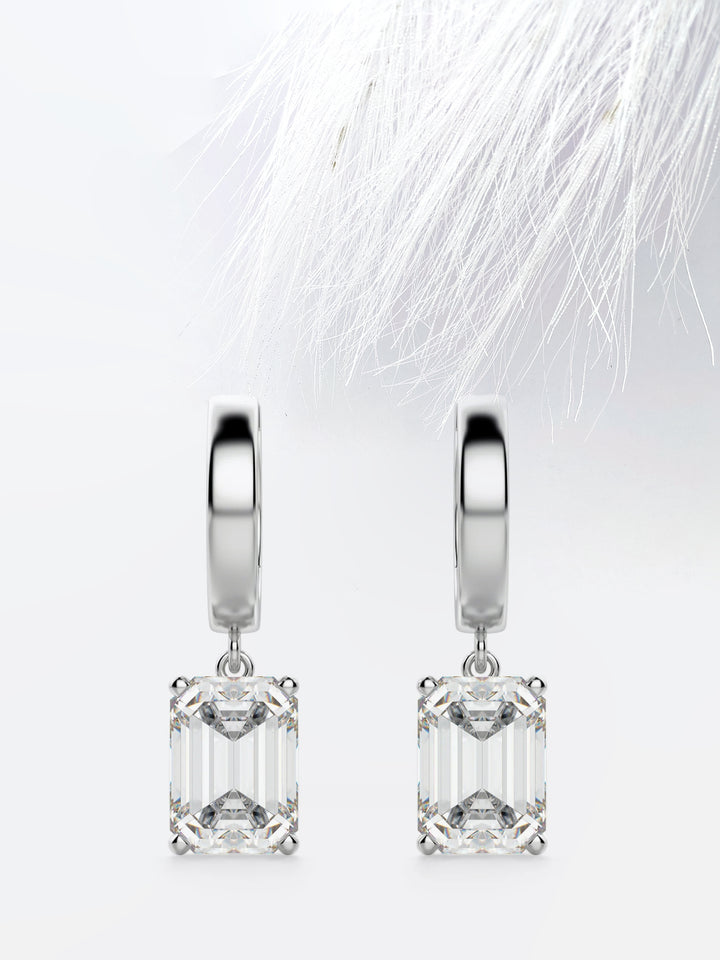 Emerald Cut Moissanite Drop Diamond Earrings in 18K Gold