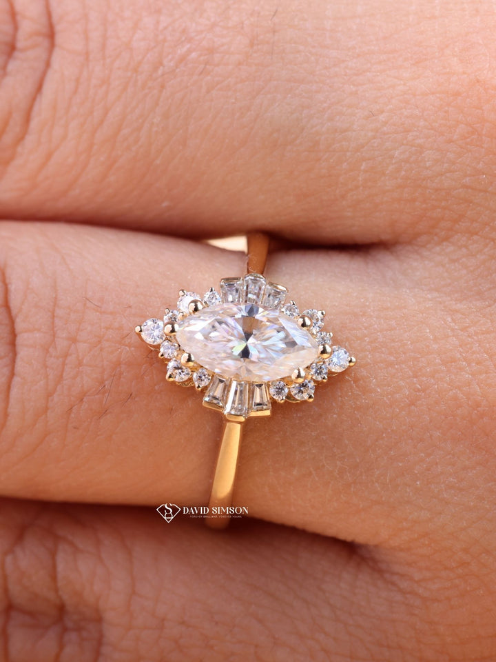 1.0CT-2.0CT Marquise Cut Moissanite Diamond Cluster Engagement Ring