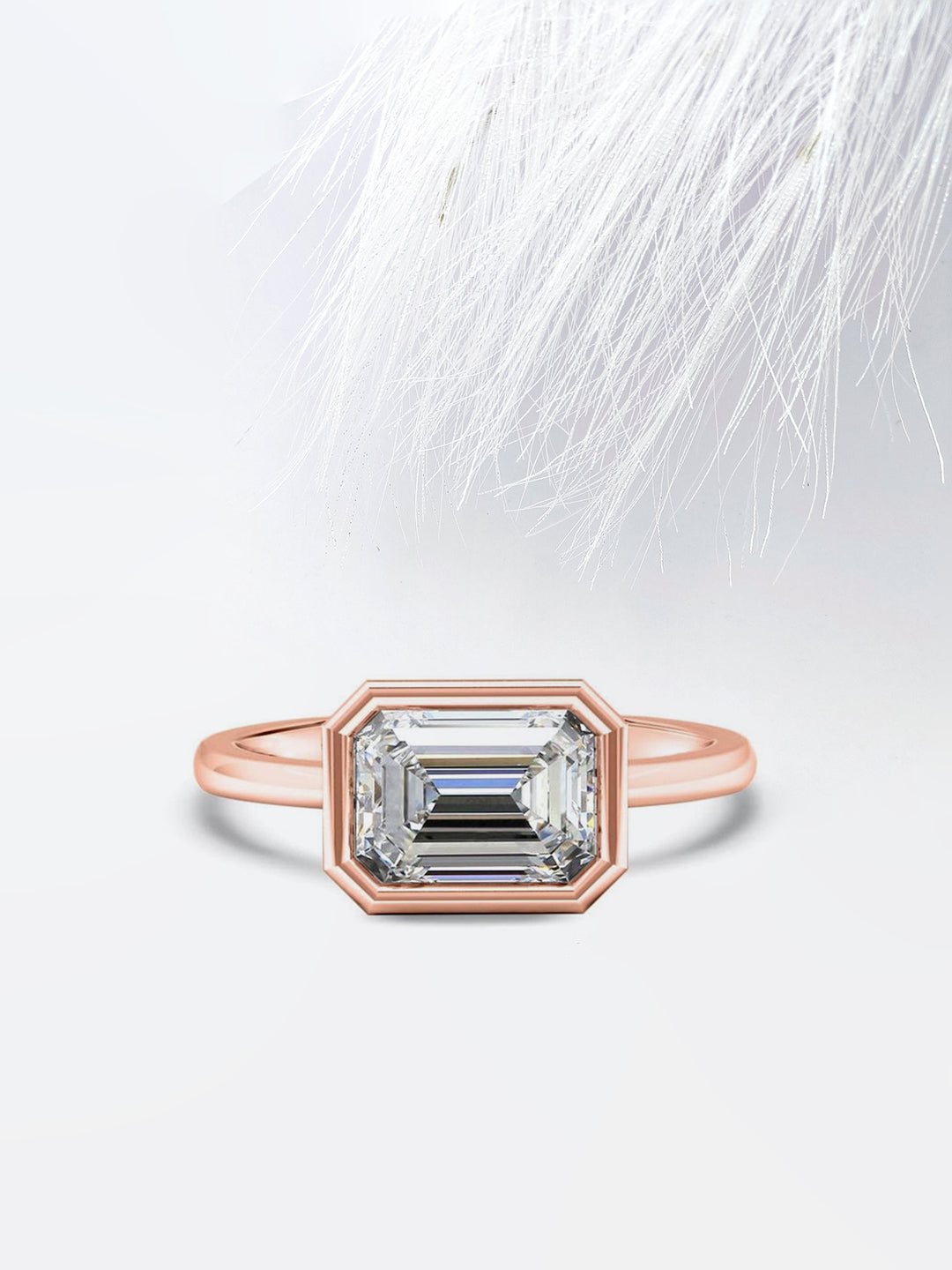 East West Emerald Cut Moissanite Diamond Engagement Ring