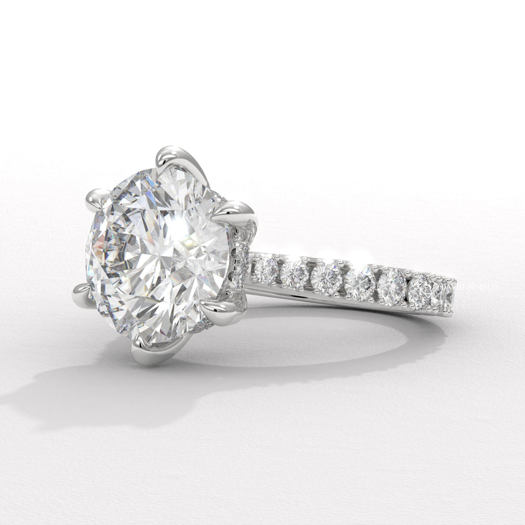 2.0CT-4.0CT Round Moissanite Cathedral Pave Diamond Engagement Ring