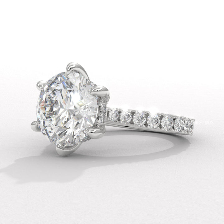 2.0CT-4.0CT Round Moissanite Cathedral Pave Diamond Engagement Ring