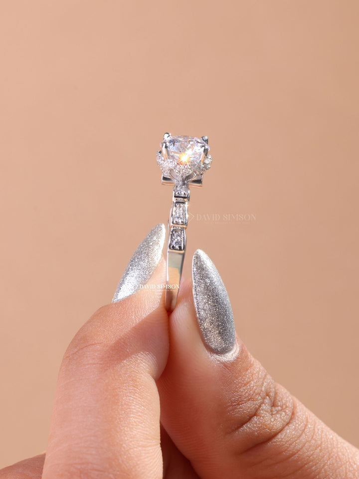 1.0CT-2.0CT Round Cut Moissanite Diamond Antique Pave Engagement Ring