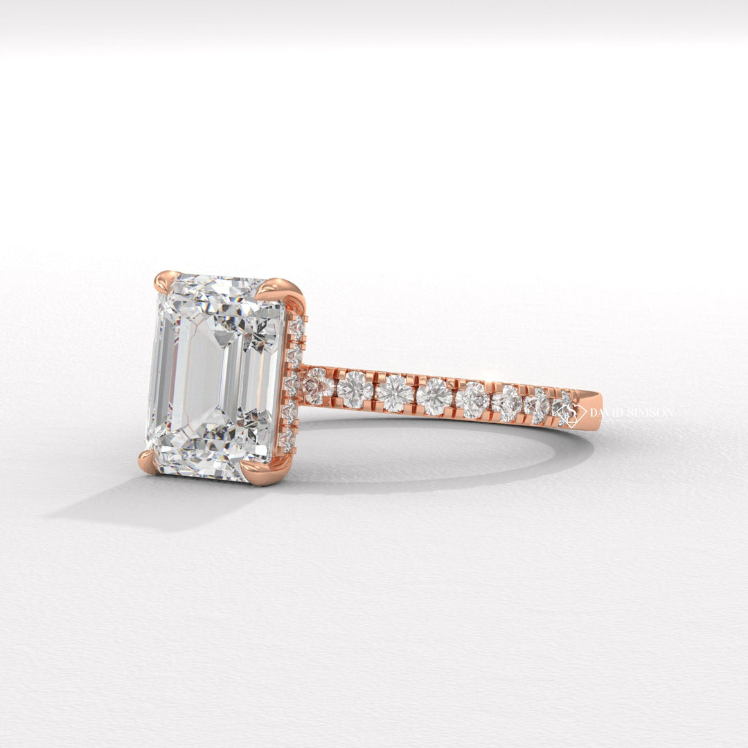 3.0CT-4.0CT Emerald Moissanite Diamond Hidden Halo Engagement Ring