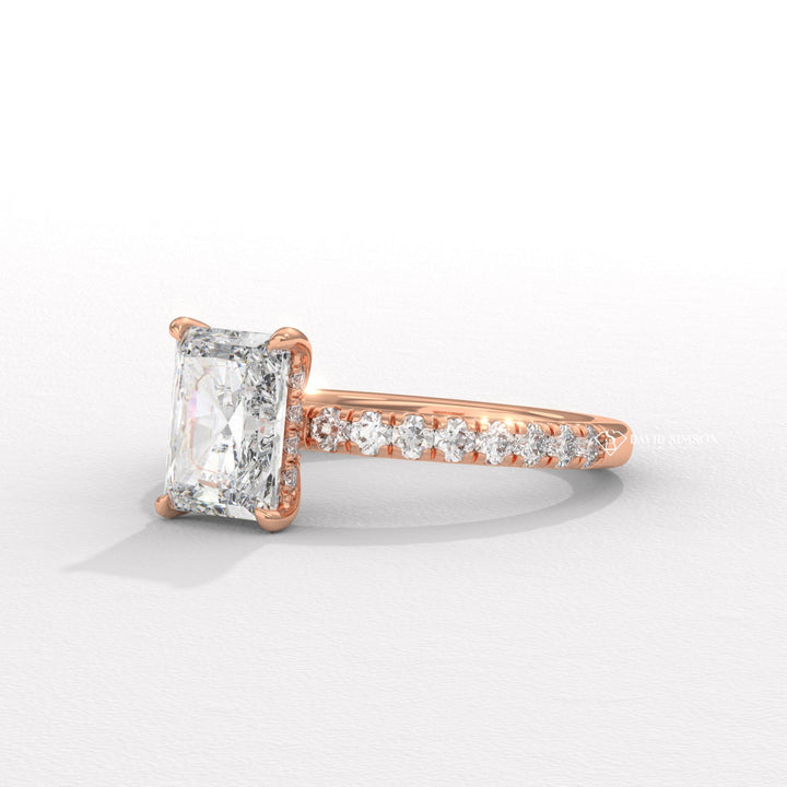 1.50CT-2.50CT Radiant Moissanite Diamond Hidden Halo Pave Engagement Ring