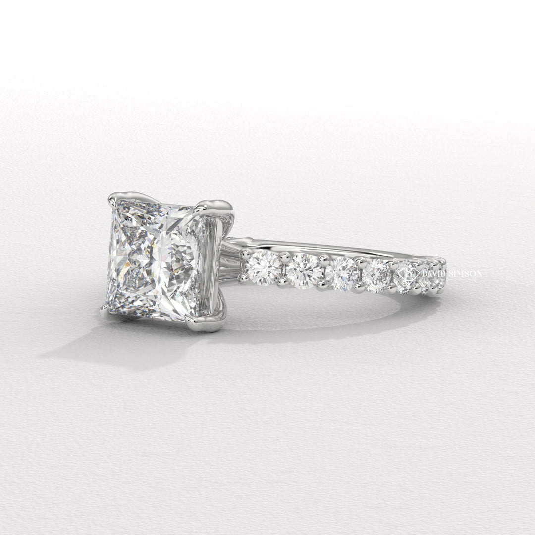 2.50CT-3.50CT Princess Moissanite Diamond Pave Engagement Ring