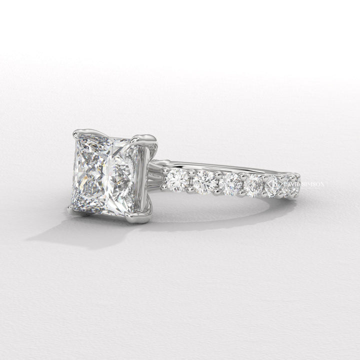 2.50CT-3.50CT Princess Moissanite Diamond Pave Engagement Ring