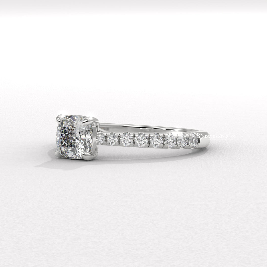 1.0CT-2.0CT Cushion Moissanite Diamond Pave Engagement Ring