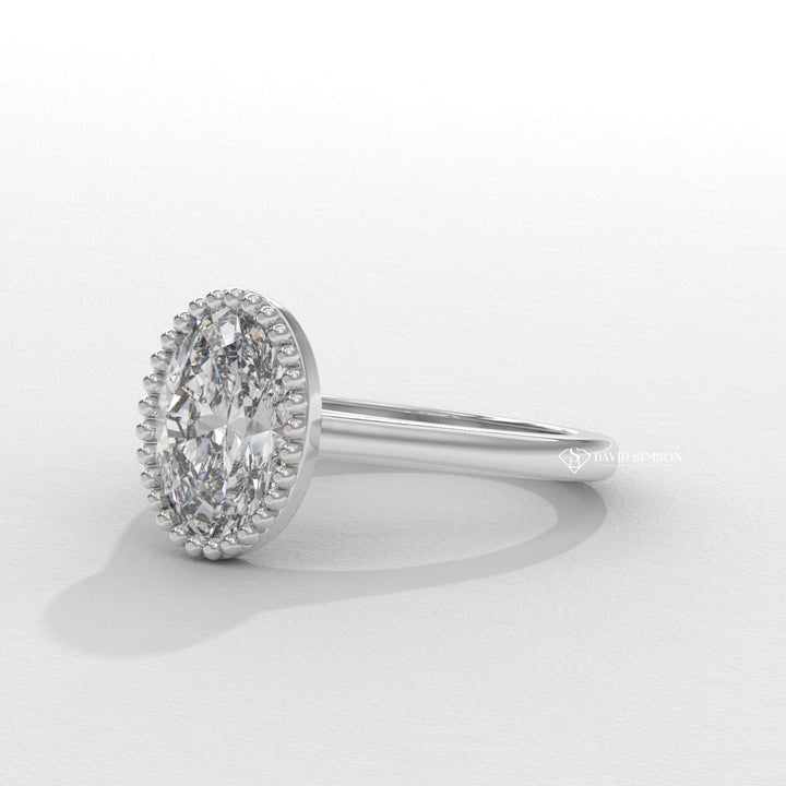 3.0CT-4.0CT Bezel Set Oval Moissanite Milgrain Diamond Engagement Ring