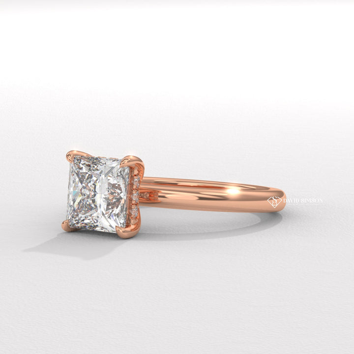 2.0CT-3.0CT Princess Moissanite Solitaire Hidden Halo Diomond Engagement Ring