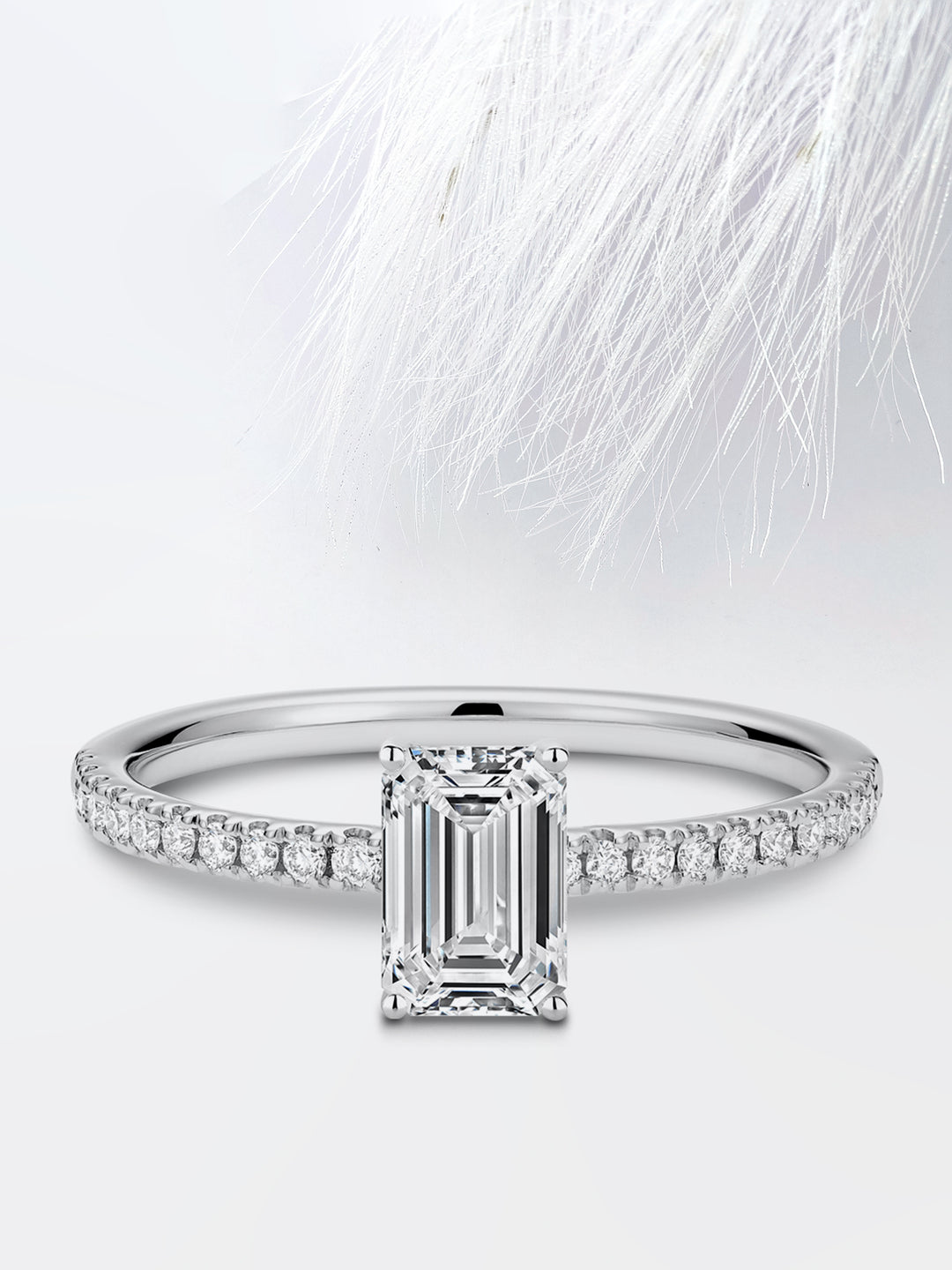0.75CT Emerald Cut Moissanite Pave Diamond Engagement Ring