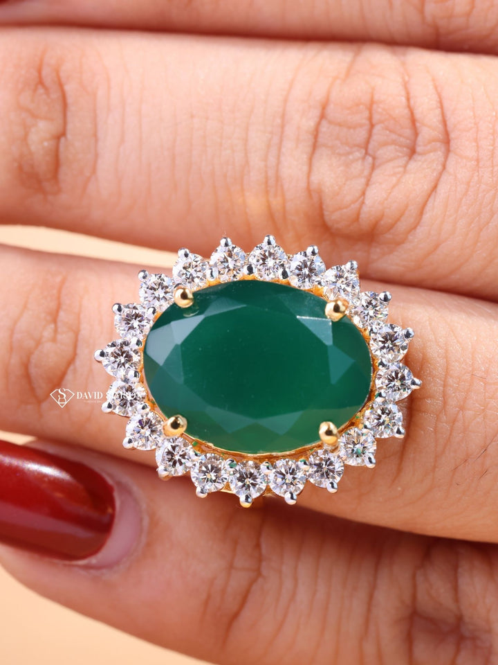 Green Oval Cut Moissanite Diamond Floral Halo Engagement Ring