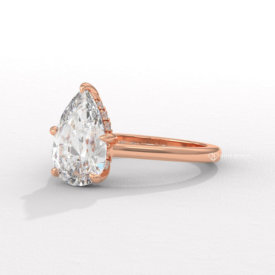 1.0CT-2.0CT Pear Moissanite Hidden Halo Bridge Set Diamond Engagement Ring