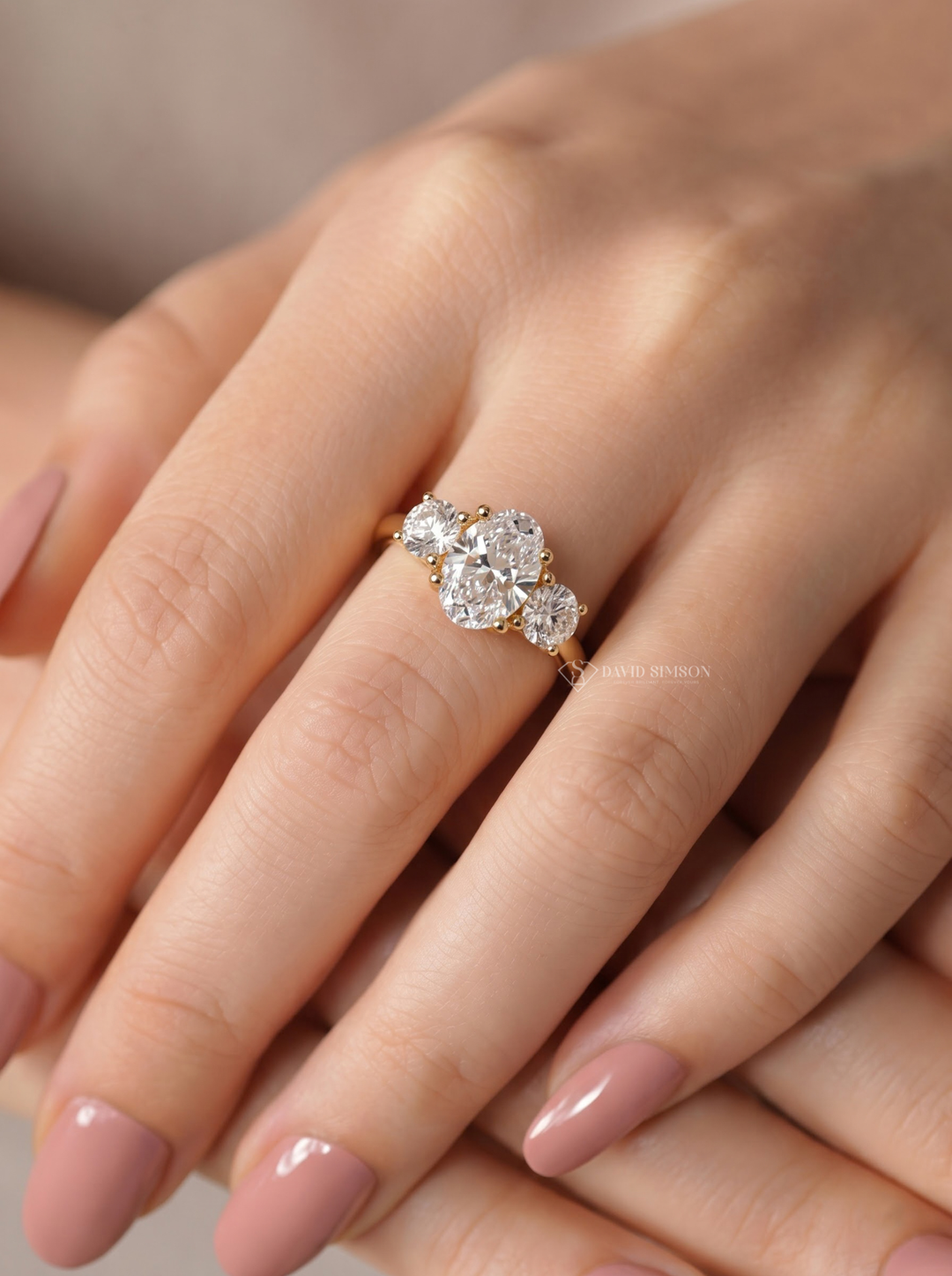 2.0CT-3.0CT Oval Lab Grown Diamond Three Stone Engagement Ring