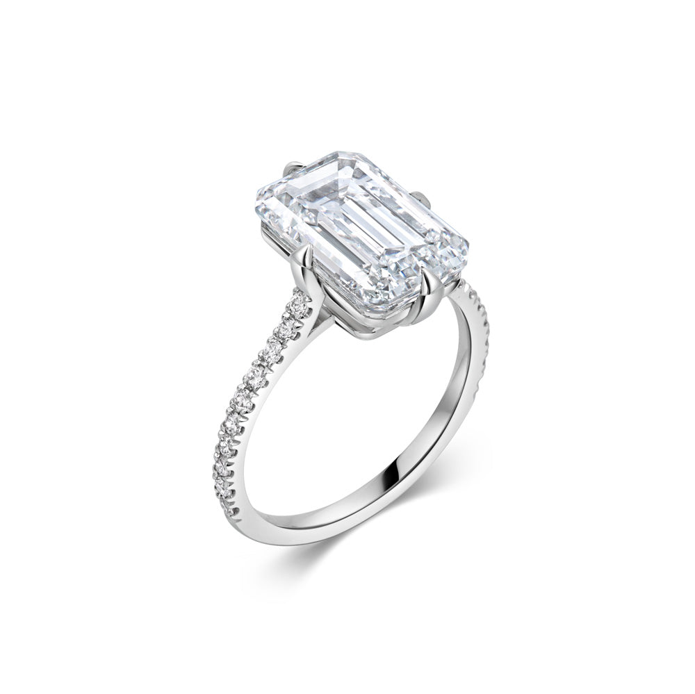 5ct Emerald F- VS1 Lag Grown Diamond Pave Engagement Ring