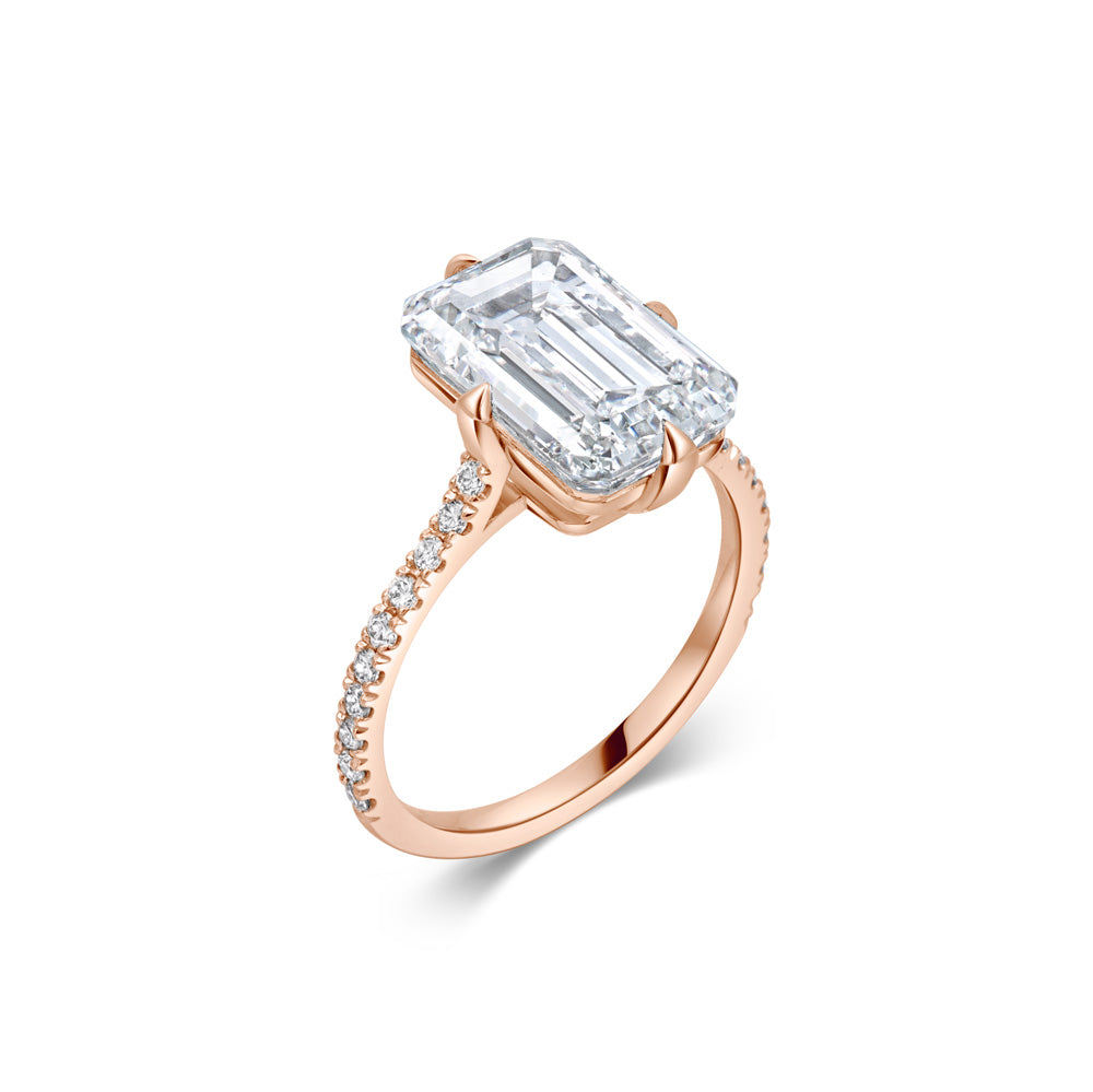 5ct Emerald F- VS1 Lag Grown Diamond Pave Engagement Ring