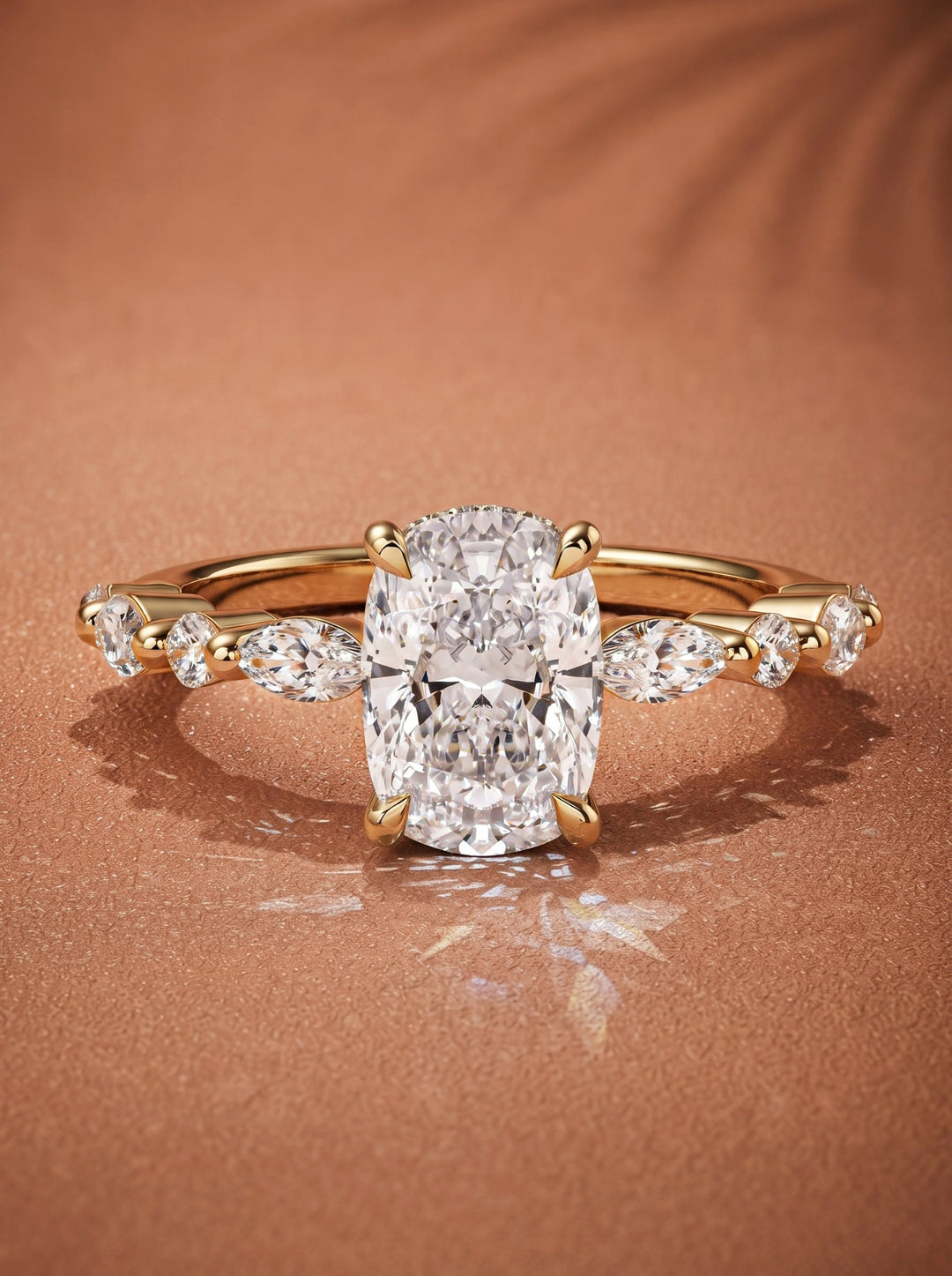 2.0CT to 3.0CT Elongated Cushion Lab Grown Diamond Accent Pave Hidden Halo Engagement Ring