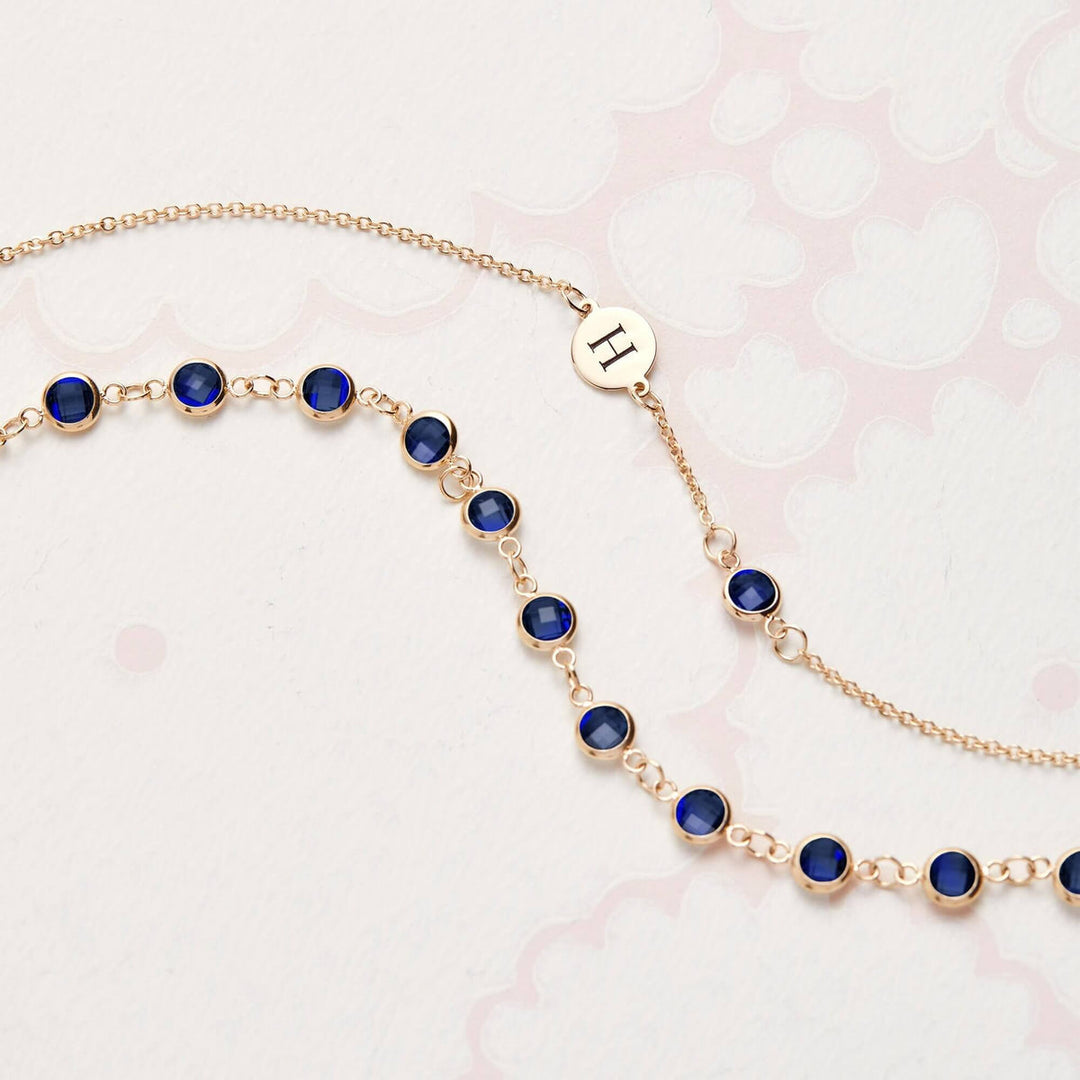 0.25CT Round Sapphire Diamond September Birthstone Latter Bracelet