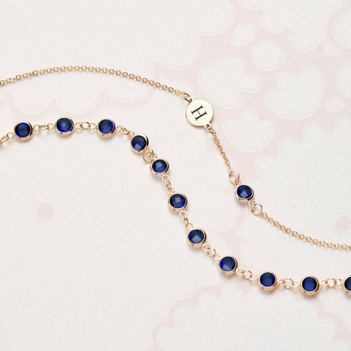 0.25CT Round Sapphire Diamond September Birthstone Latter Bracelet