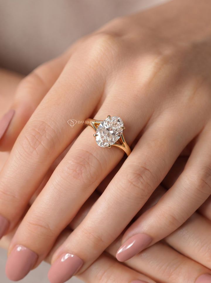 2.0CT-3.0CT Oval Lab Grown Diamond Cathedral Split Shank Engagement Ring