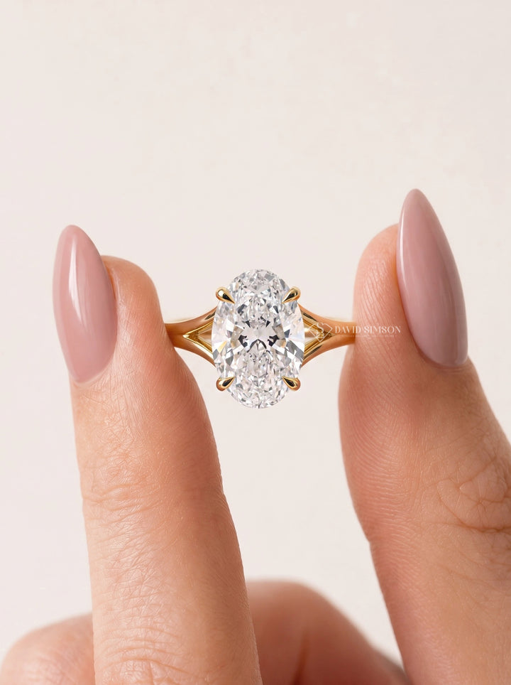 2.0CT-3.0CT Oval Lab Grown Diamond Cathedral Split Shank Engagement Ring