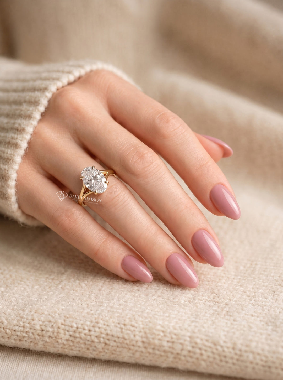 2.0CT-3.0CT Oval Lab Grown Diamond Cathedral Split Shank Engagement Ring