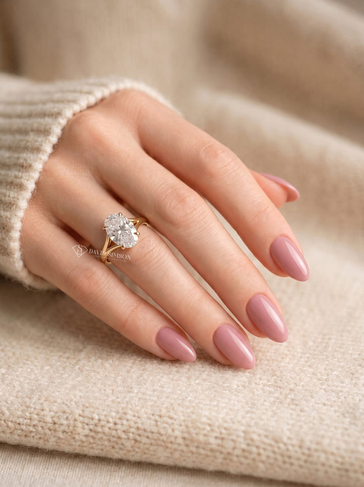 2.0CT-3.0CT Oval Lab Grown Diamond Cathedral Split Shank Engagement Ring