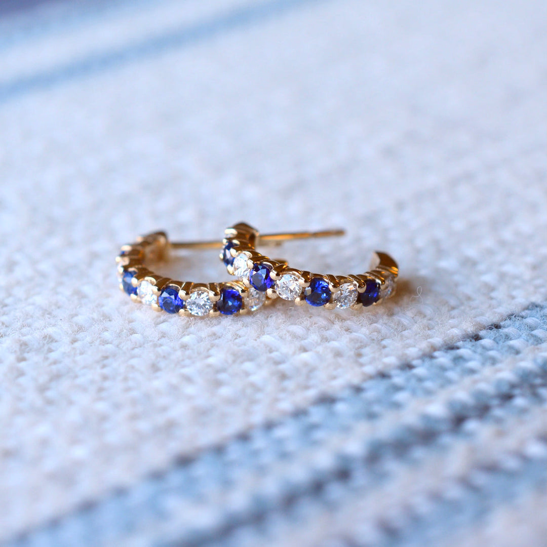 1.08CT Round Sapphire Diamond September Birthstone Hoops