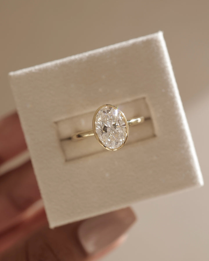 1.0CT-2.0CT Bezel Set Oval Cut Moissanite Solitaire Diamond Engagement Ring