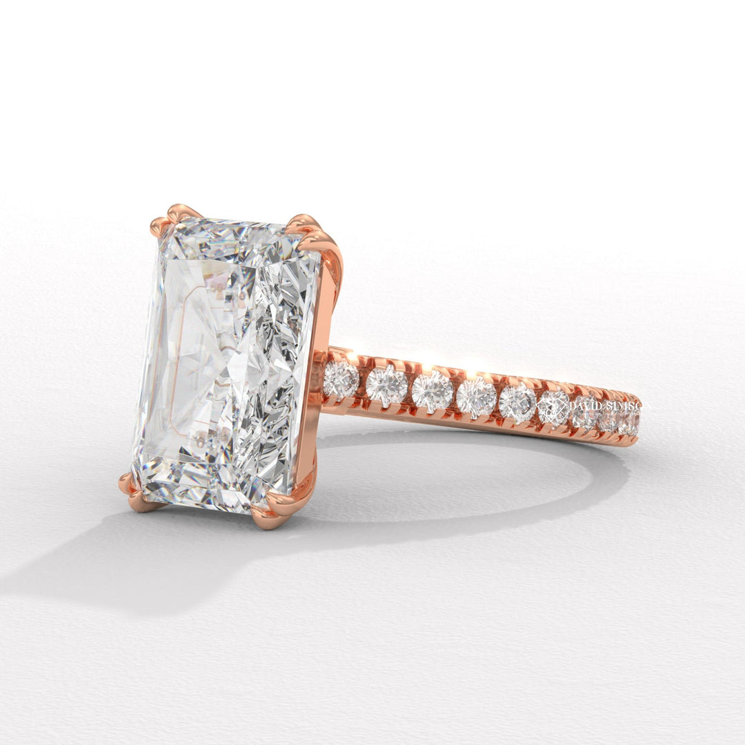 4.0CT-5.0CT Radiant Moissanite Diamond Cathedral set Pave Engagement Ring