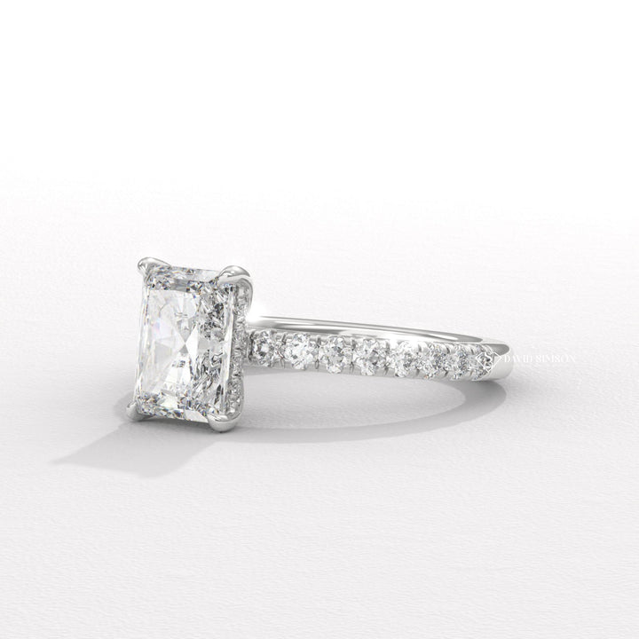 1.50CT-2.50CT Radiant Moissanite Diamond Hidden Halo Pave Engagement Ring