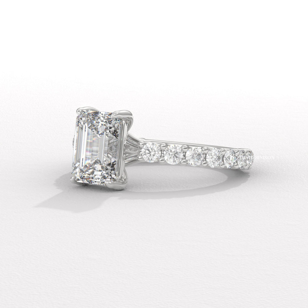 2CT-3CT Emerald Moissanite Diamond Unique Pave Engagement Ring