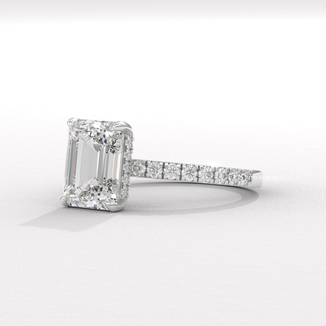 3.0CT-4.0CT Emerald Moissanite Diamond Hidden Halo Engagement Ring
