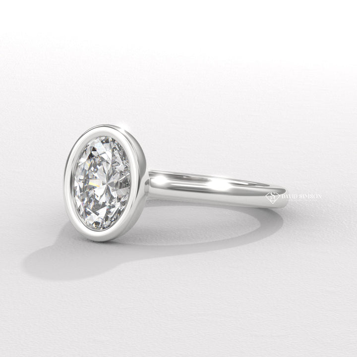 2.0CT-3.0CT Bezel Set Oval Moissanite Diamond Engagement Ring