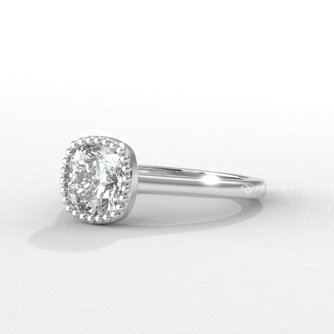 2.50CT-3.50CT Bezel Set Milgrain Cushion Moissanite Diamond Engagement Ring