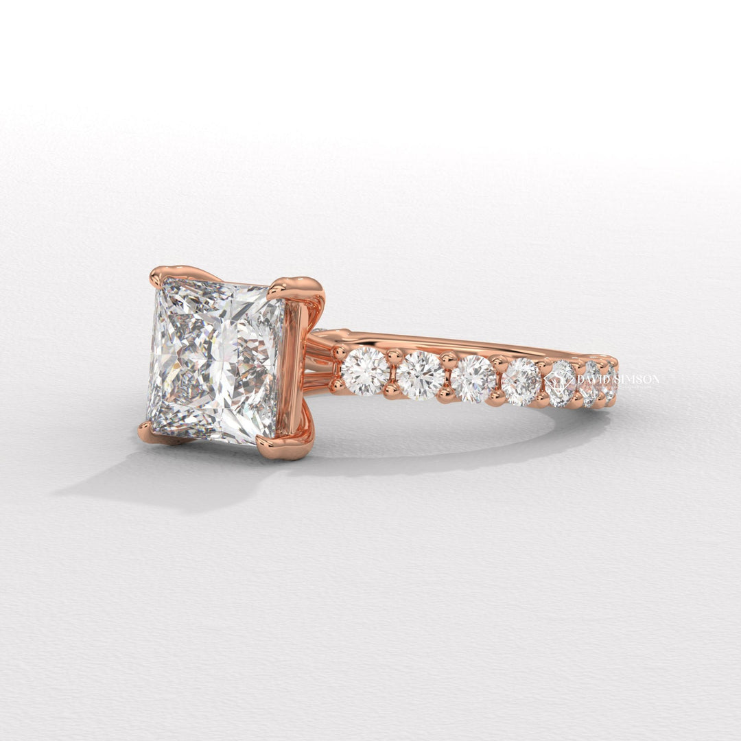 2.50CT-3.50CT Princess Moissanite Diamond Pave Engagement Ring