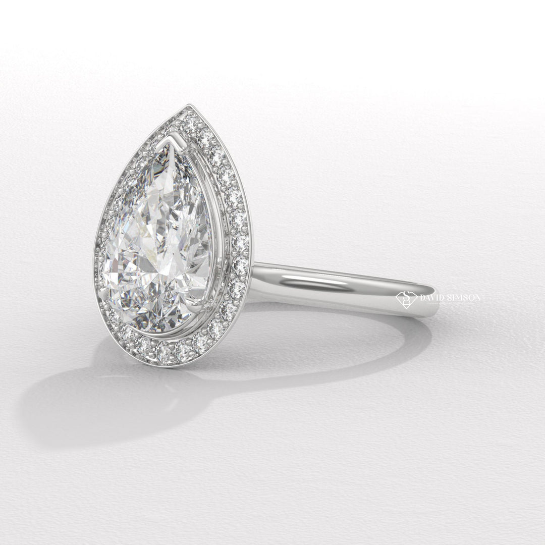 1.50CT-2.50CT Pear Channel Set Halo Moissanite Diamond Engagement Ring